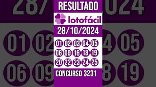 🔥 🍀 LOTO FACIL hoje  28102024  Resultado concurso 3231 [upl. by Idurt]