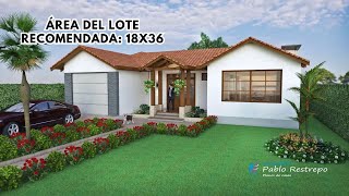 CASA CAMPESTRE DISEÑO 18x36 en UN PISO 293 M2  Arq Pablo Restrepo [upl. by Aseram532]