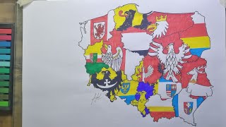 Drawing Poland provinces flag map  Mapa flag województw Polski  Polish Voivodeships flag map [upl. by Odirfliw]