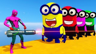 GTA 5 Epic Ragdolls RED SPIDERMAN VS RED MINION VS GREEN MINIONEuphoria Physics amp Funny Fails [upl. by Sixele375]