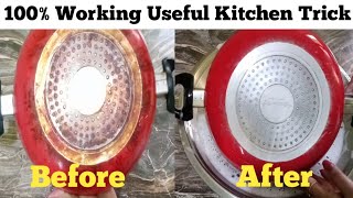 HOW TO CLEAN NONSTICK KADHAI AND PANS BOTTOM 100  WORKING TRICKS USEFUL KITCHEN TIPS [upl. by Vivianna62]