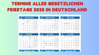 Termine aller gesetzlichen Feiertage 2025 in Deutschland [upl. by Luht203]