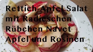 RettichApfel Salat mit Radieschen Rübchen quotNavetquot und Rosinen rohvegan 031 Rohkost Salat [upl. by Anahsit]