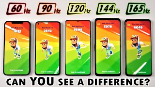 Slow Motion 165Hz vs 144Hz vs 120Hz vs 90Hz vs 60Hz  Smartphone Screen Refresh Rate Comparison [upl. by Aniz]