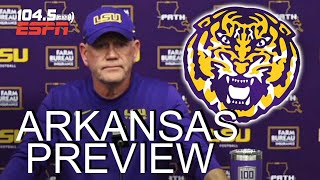 LSU Head Coach Brian Kelly Previews Arkansas  Tigers WR CJ Daniels Returns Chris Hilton OUT [upl. by Forsta]