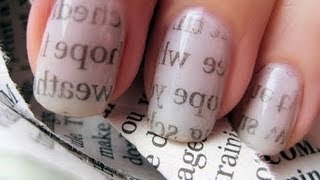 Newspaper Nail Art  Газетный принт на ногтях [upl. by Ekoorb631]