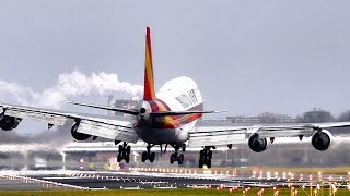 AMAZING KALITTA B747 CRABBING CROSSWIND LANDING at SCHIPHOL [upl. by Kenti]