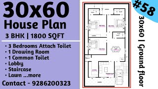 30 X 60 HOUSE PLAN  3 BHK SET  ROYAL ARCHITECTS [upl. by Gahan]