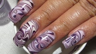 Purple Spiral Water Marble Nail Art Tutorial [upl. by Oker]