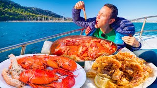 Italian Food in Sardinia LOBSTER  Fried Calamari on a Boat  Sardinia Italy [upl. by Peyton]