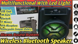 Multi Functional Wireless Bluetooth Speaker Stereo Sound TF Memory Card FM Radio USB Input With Mic [upl. by Annahsed]