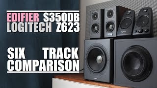 Edifier S350DB vs Logitech Z623  6Track Comparison [upl. by Leavitt]