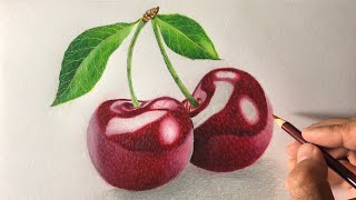 Drawing realistic cherries with prismacolor colored pencils  Timelapse [upl. by Aurie477]