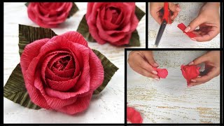 ROSE en PAPIER CRÉPON  Créer des fleurs en papier  DIY [upl. by Napas]