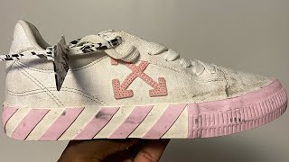 How to clean off white vulcanized sneakers “WhitePink” [upl. by Leuams]