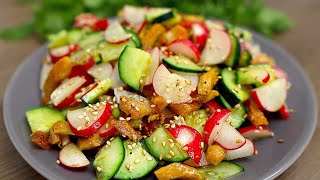 Leichter und leckerer Salat mit Rettich Gurke und Hähnchen Schnell und einfach [upl. by Yahsram]