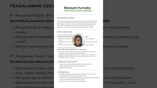 KHUSUS BUAT YANG 0 PENGALAMAN Contoh CV untuk kerja remote kerjaremote Cv Pemula Magang [upl. by Selle]