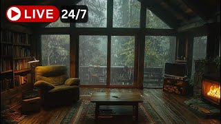 Cozy Rainy Balcony⛈️ Rain Sounds for Sleeping Soothing Sounds of Fireplace Ambient Rain Sound😴 [upl. by Ahsiekram]