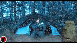 Building a Tarp Fortress in a Powerful Storm  Heavy Rain and Strong Winds Camping Adventure [upl. by Idnib]