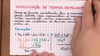 Termos algébricos semelhantes e simplificaçãoredução de expressões algébricas  Caderninho [upl. by Niawd]