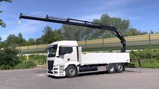 MAN TGS 26470 6x2 Kran HIAB 2286 Pritsche HD Truck Solutions Baustoff Kranwagen [upl. by Ingham936]