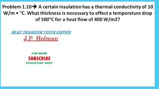 What thickness is necessary to effect a temperature drop of 500°C for a heat flow of 400 Wm2 [upl. by Ranice]