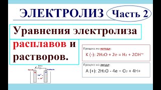 Электролиз Часть 2 Уравнения электролиза расплавов и растворов [upl. by Akinajnat]