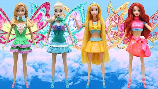 Play Doh Dresses Fairy Disney Princesses Anna Elsa Ariel Rapunzel Inspired Costumes [upl. by Hieronymus]