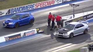 Subaru WRX Hatch vs Subaru STI Drag Race Battle [upl. by Donn]