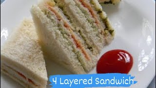 4 Layered Sandwich  Easy Tiffin Recipe for Kids  Food Fiestaa [upl. by Ilahtan]