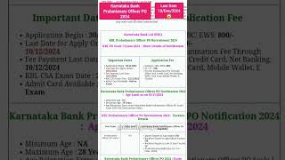 Karnataka Bank Probationary Officer PO 2024  Last date bank exam [upl. by Aelsel202]