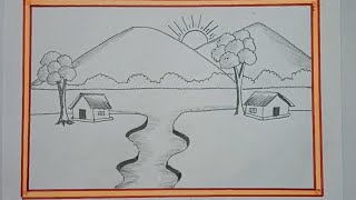 How to draw simple and beautiful scenery drawing with pencil for beginners  beginners drawing [upl. by Llerrahs]