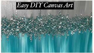 Bling Canvas Painting with Crushed Glass and Glitter  Turquoise  Teal  DIY [upl. by Ahsenyt]