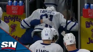 Maple Leafs John Tavares Takes A Puck To The Leg And Is Forced To Leave The Game Vs Golden Knights [upl. by Alejandra]