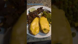 Cheese baked potatoesbeefkabo ampPeasfood foodie snacks enjoylife plove [upl. by Aiciled773]