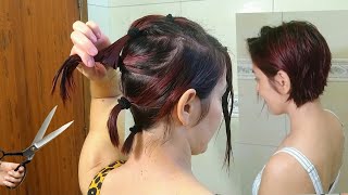 Cortei Meu Cabelo em Casa Curto e Repicado [upl. by Nibuz463]