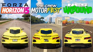 The Crew Motorfest vs Forza Horizon 5 vs NFS Unbound  Physics and Details Comparison [upl. by Eronaele247]