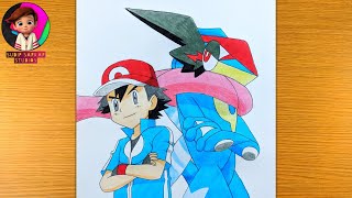 How To Draw Ash and Greninja Pokémon together  Pokémon Drawing [upl. by Harshman]