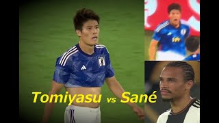 冨安 vs サネ 【魂の咆哮】 Takehiro Tomiyasu showed Leroy Sané his impressive defensive skills！Germany×Japan [upl. by Dibru]