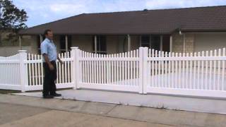 PVC picket fence with raked gate and panels [upl. by Ydnyl]