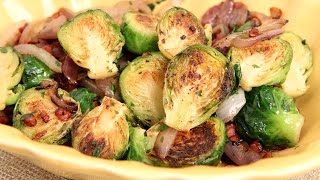 Brussels Sprouts with Onions amp Pancetta Recipe  Laura Vitale  Laura in the Kitchen Episode 846 [upl. by Yewed]