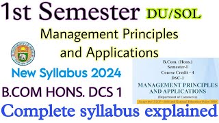 Management Principles and Applications Semester 1 Bcom hons syllabus 202425  DUSOL Bcom hons 2024 [upl. by Chafee]