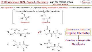 𝐐𝟑 Aspartame an artificial sweetener is a dipeptide aspartyl phenylalanine methyl ester The str [upl. by Latsyrcal]