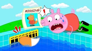 What Happen to Peppa Pig in the Pool Drain  Peppa Pig Funny Animation [upl. by Hedi120]