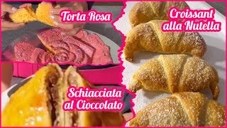 3 DOLCI in 1 MINUTO Croissant  Schiacciata al cioccolato  Torta Rosa food cake ricette [upl. by Anerres]