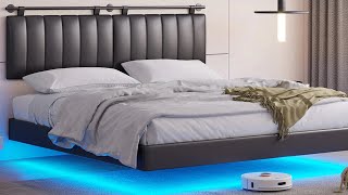 How to Install  Sikaic Floating Bed Frame With LED Lights And Wall Mounted Headboard Black [upl. by Repotsirhc]