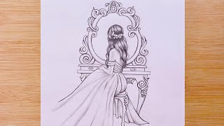 How to draw An elegant girl is sitting in front of a mirror  step by step  Pencil Sketch Tutorial [upl. by Delfine]