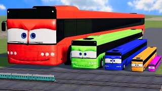 Big amp Small Long Bus Lightning Mcqueen vs Train Thomas  BeamNGDrive [upl. by Peery]