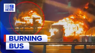 Driver and passengers escape Melbourne bus fire  9 News Australia [upl. by Immas877]