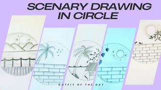 5 scenery drawing in circle  Easy scenery drawing in circle  Primas Pencil [upl. by Nauqes]